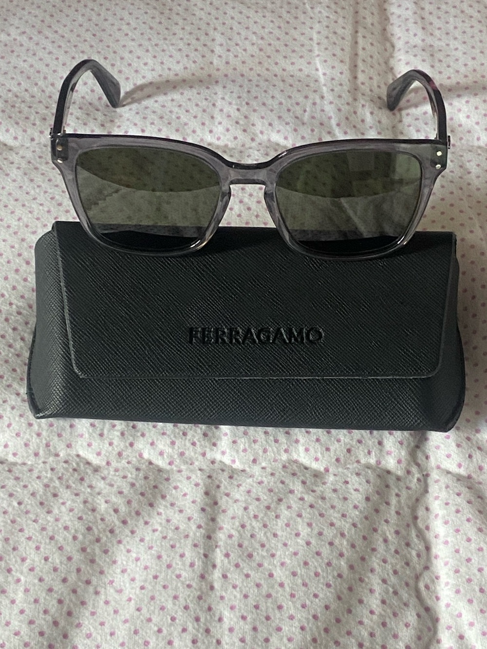 NIB Salvatore Ferragamo Gray Crystal Square Sunglasses w/Case